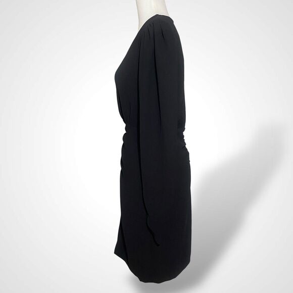 MNG by Mango Black Dress Women's Size M Short Ruched Long Sleeve Deep V Neck - Picture 4 of 12